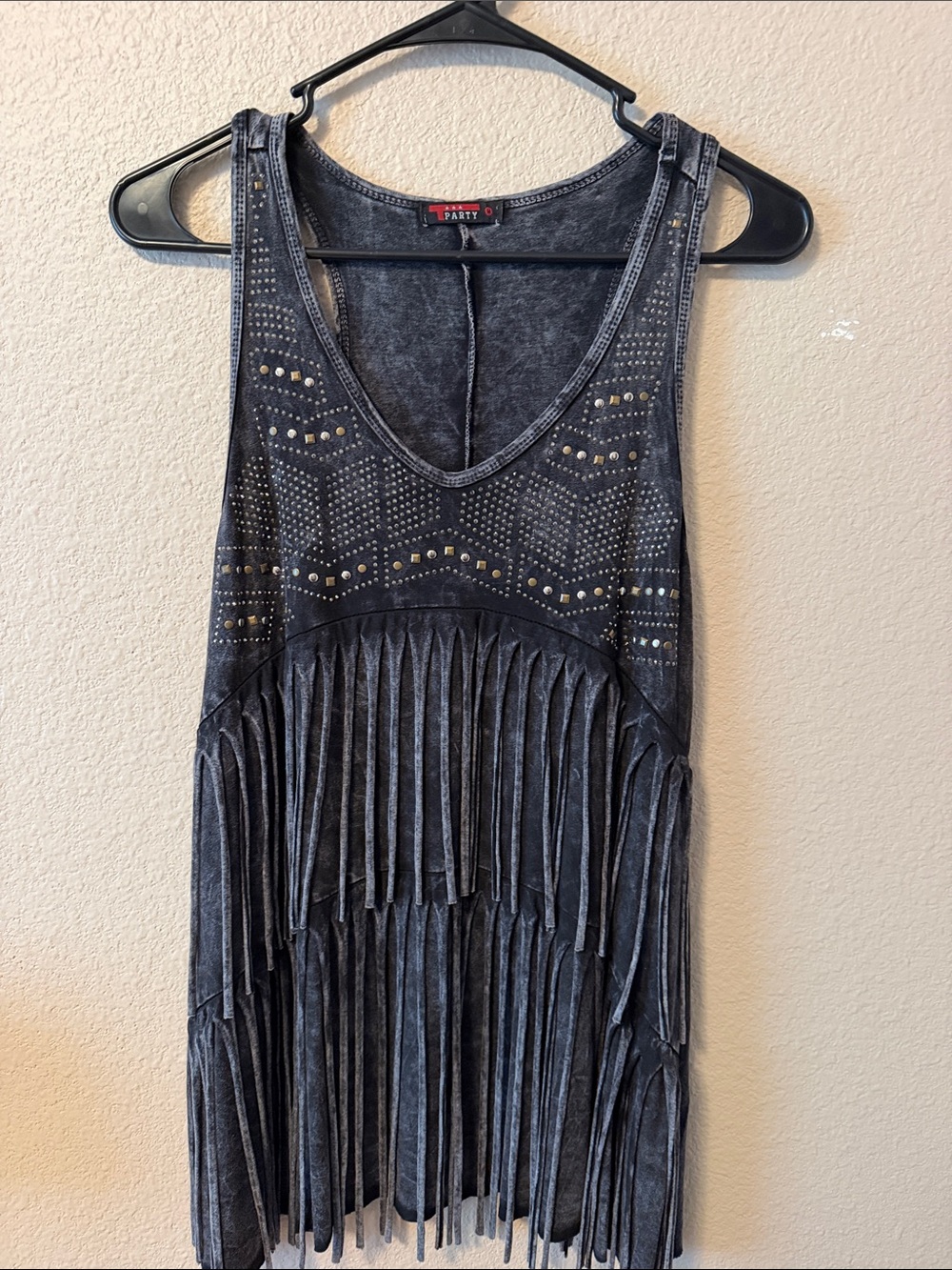 T Party Fashion Black Studded Fringe Tank Top